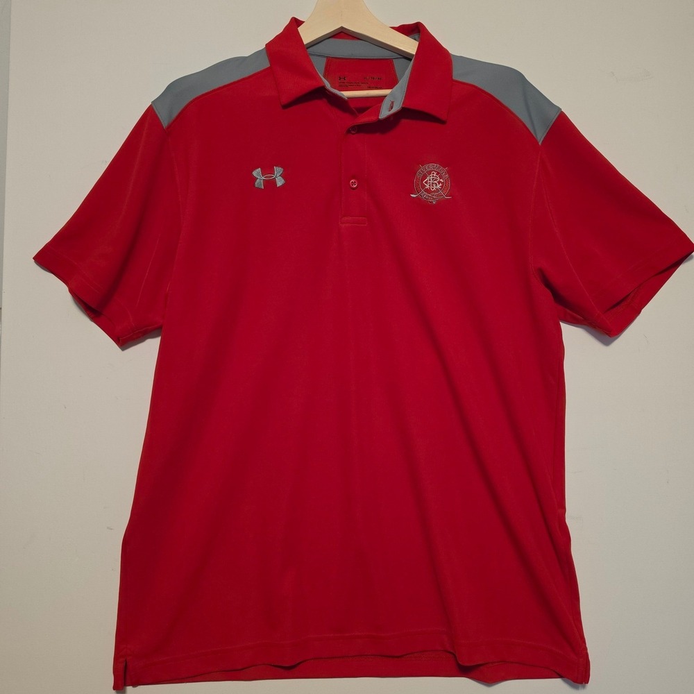 Under Armour Rivermead Golf Polo Shirt Red Grey Colorblock Mens Size XL